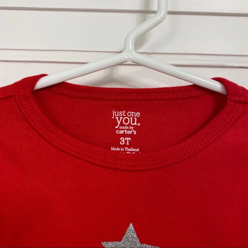 CARTERS Red & Silver But First Presents Size 3 Toddler Long Sleeve Christmas